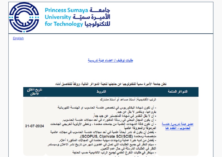 إعلان جامعة الاميرة سمية